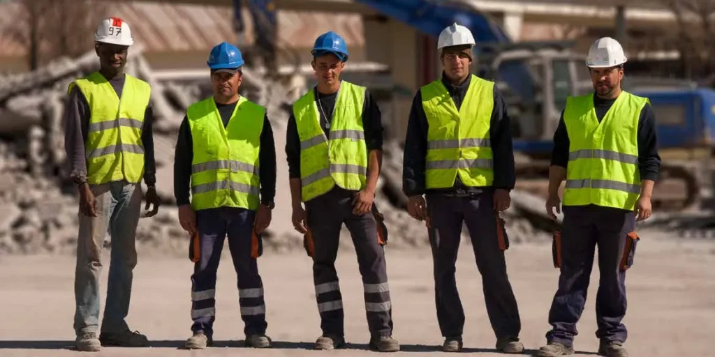 Equipo técnico de Recifemetal España con equipos de protección individual en obra